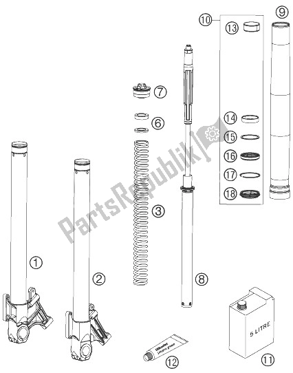 All parts for the Fork Legs of the KTM 950 Supermoto Orange 07 Europe 2007