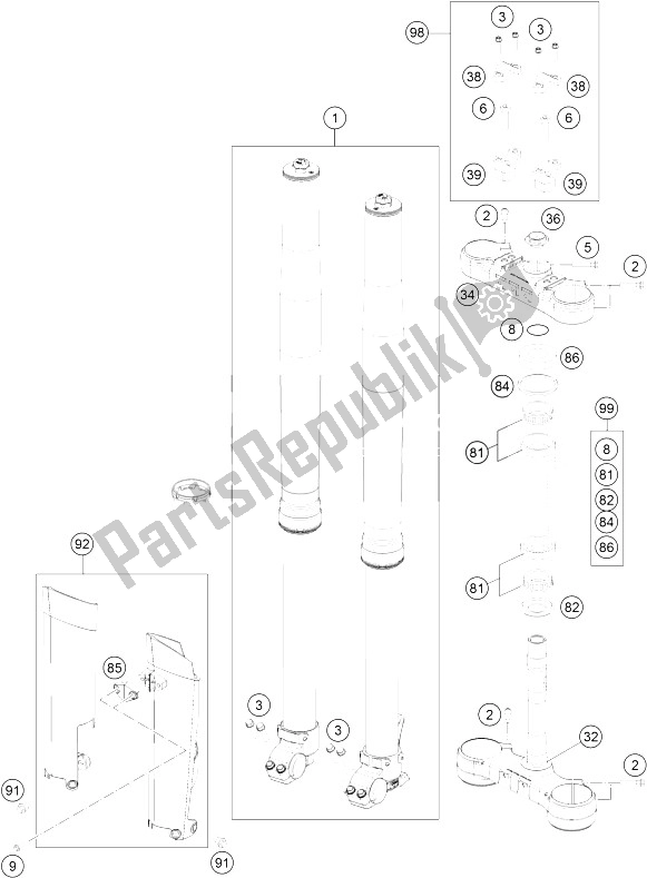 All parts for the Front Fork, Triple Clamp of the KTM 300 XC W USA 2016