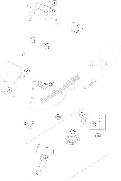 All parts for the Instruments / Lock System of the KTM RC 125 White ABS Europe 2016