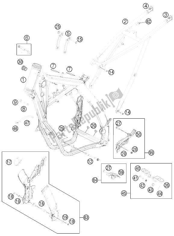 Alle onderdelen voor de Kader van de KTM 200 EXC Australia 2011
