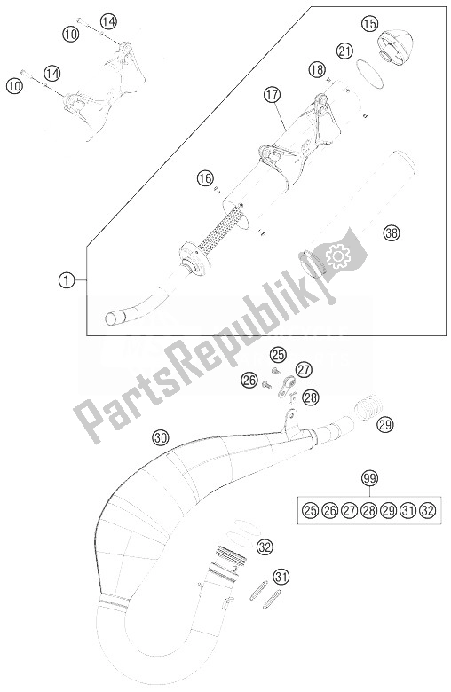 All parts for the Exhaust System of the KTM 125 EXC Europe 2013