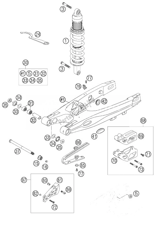 Todas las partes para Basculante, Monoshock de KTM 85 SX 19 16 Europe 2007