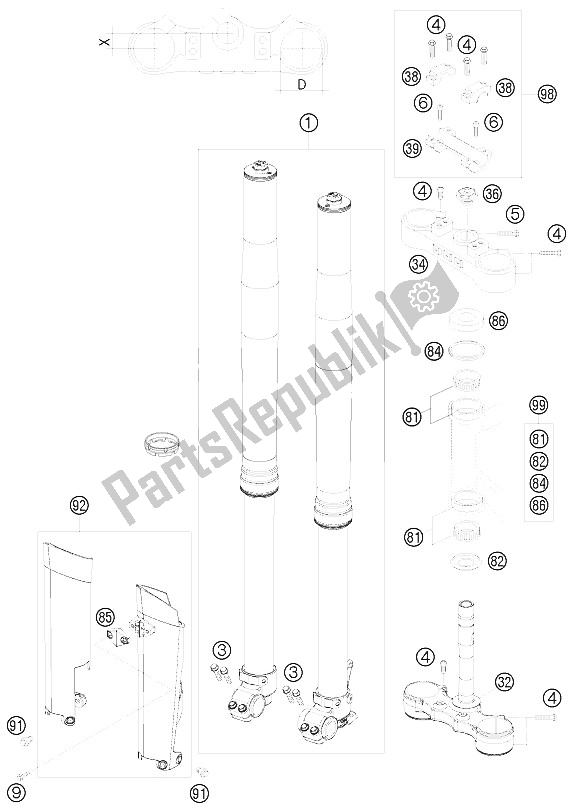 Wszystkie części do Przedni Widelec, Potrójny Zacisk KTM 450 EXC Europe 2011