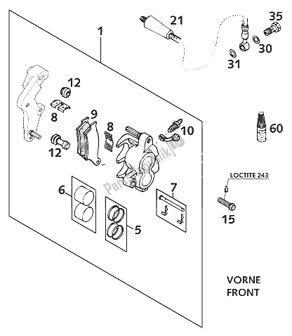 All parts for the Brake Caliper Front of the KTM 640 LC4 E Super Moto Europe 2001