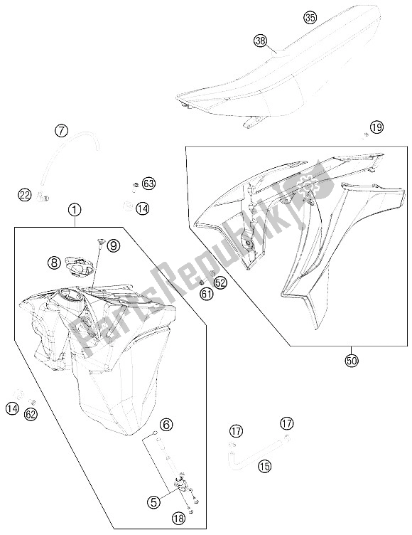 Alle onderdelen voor de Tank, Stoel, Deksel van de KTM 150 XC USA 2012