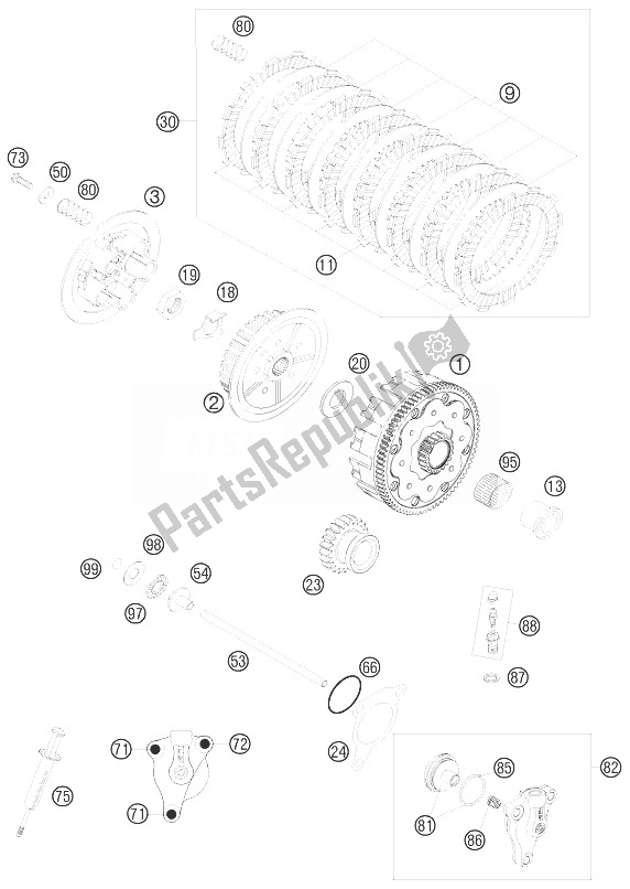 All parts for the Clutch of the KTM 250 SX F Fact Repl Musq ED 10 Europe 2010