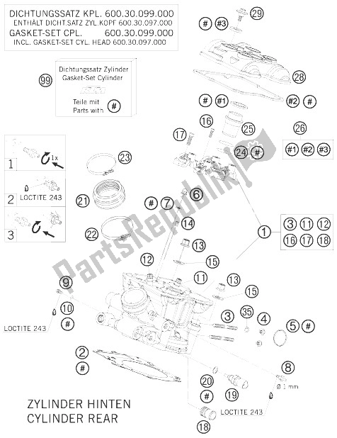 Tutte le parti per il Testata Posteriore del KTM 990 Super Duke Olive ME Europe 2010