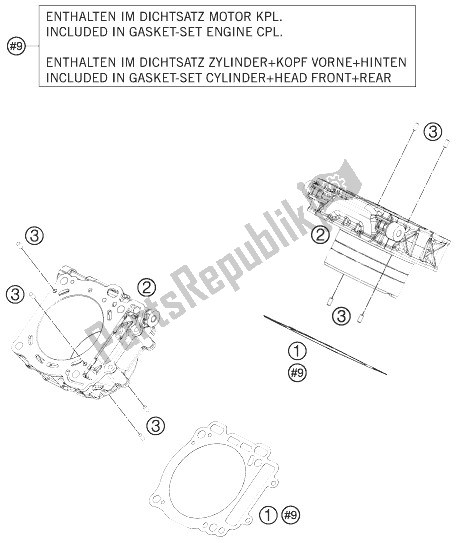All parts for the Cylinder of the KTM 1200 RC 8 R IDM Europe 2010