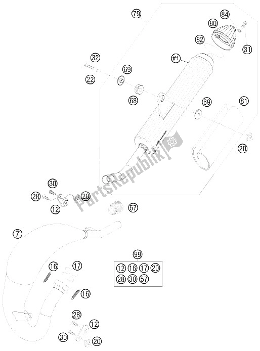 Alle onderdelen voor de Uitlaatsysteem van de KTM 105 XC 19 16 USA 2009