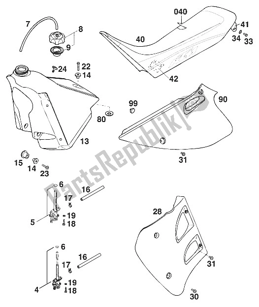 Alle onderdelen voor de Tank - Stoelbekleding 125 '97 van de KTM 125 EXC M O Europe 1997