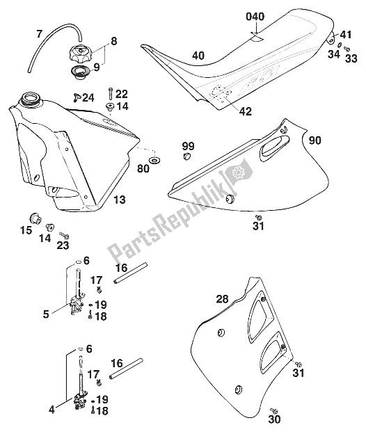 Alle onderdelen voor de Tank - Stoelbekleding 125 '97 van de KTM 125 SX M O Europe 1997