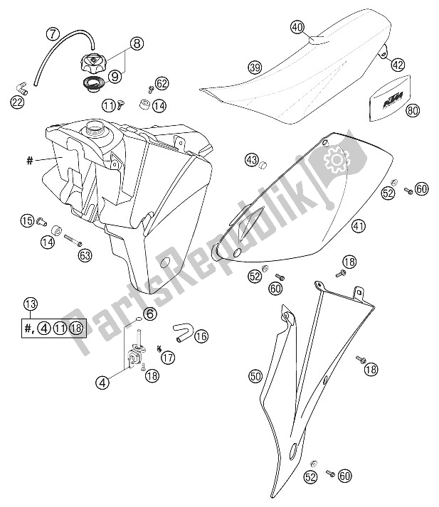 Alle onderdelen voor de Tank; Zetel; Cover Rac. Sx 2002 van de KTM 400 SX Racing Europe 2002