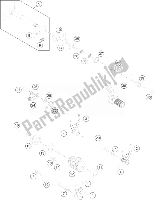 Wszystkie części do Mechanizm Zmiany Biegów KTM 250 XCF W USA 2014