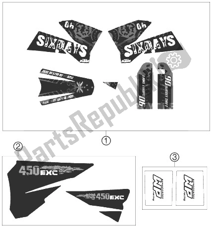 Todas as partes de Decalque do KTM 450 EXC Racing SIX Days Europe 2007