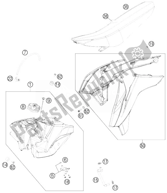 Tutte le parti per il Serbatoio, Sedile, Coperchio del KTM 150 SX Europe 2014