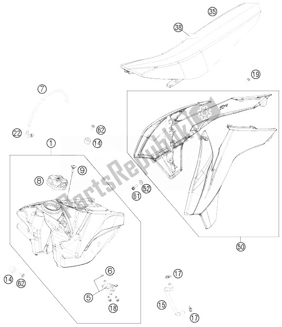 Todas las partes para Tanque, Asiento, Tapa de KTM 150 SX USA 2013