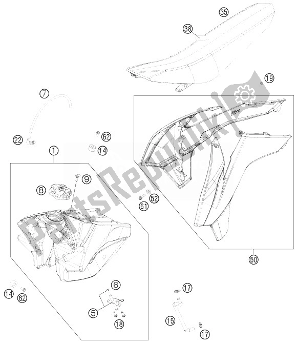 Toutes les pièces pour le Réservoir, Siège, Couverture du KTM 250 SX USA 2013