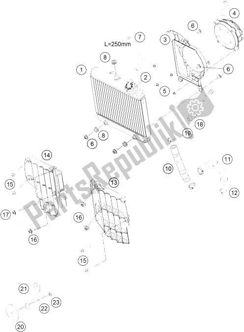 All parts for the Cooling System of the KTM Freeride 350 Australia 2016