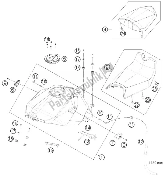 Todas las partes para Tanque, Asiento, Tapa de KTM 1190 RC8 R White USA 2014