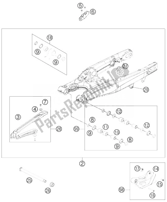 All parts for the Swing Arm of the KTM 250 XCF W USA 2013