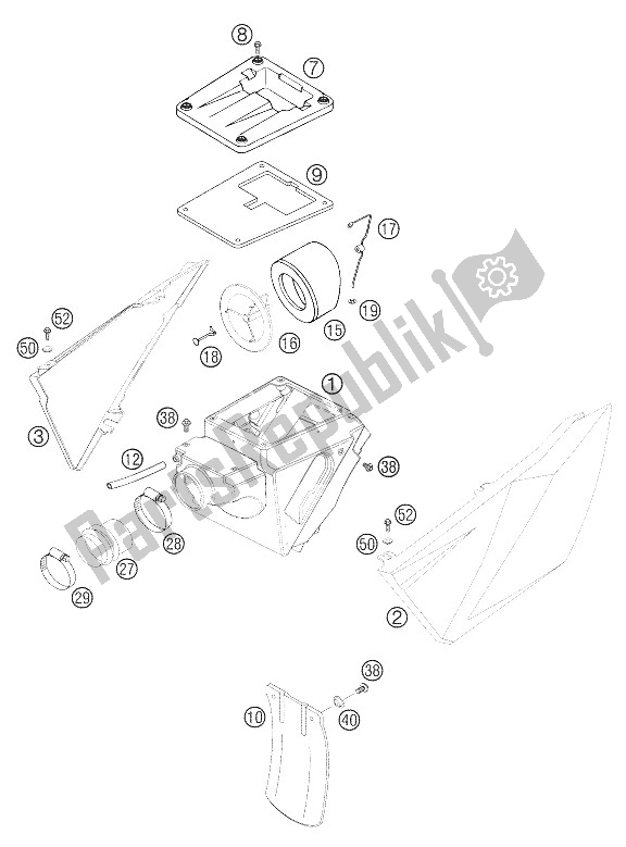 All parts for the Air Filter Box 625, 660 Smc of the KTM 625 SMC Europe 2005