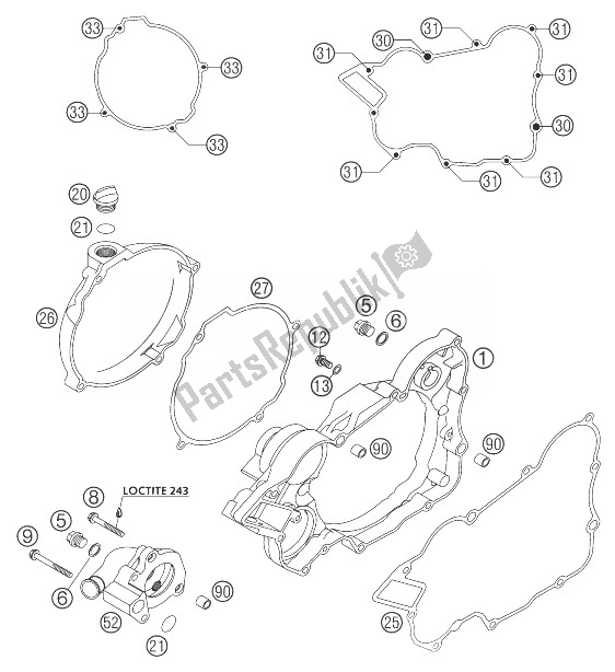 Tutte le parti per il Coperchio Frizione 125/200 del KTM 125 EXC Europe 2004