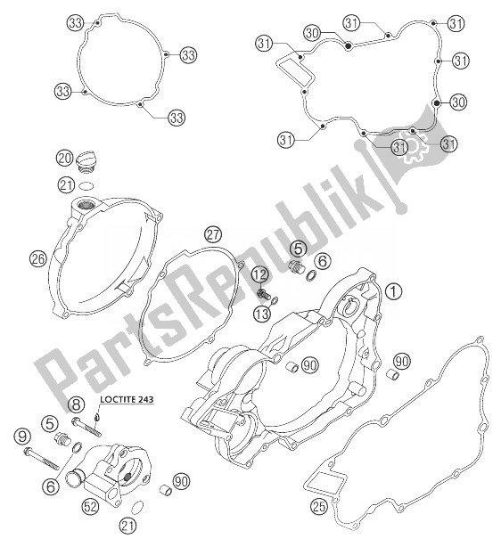 All parts for the Clutch Cover 125/200 of the KTM 200 EXC Europe 2004