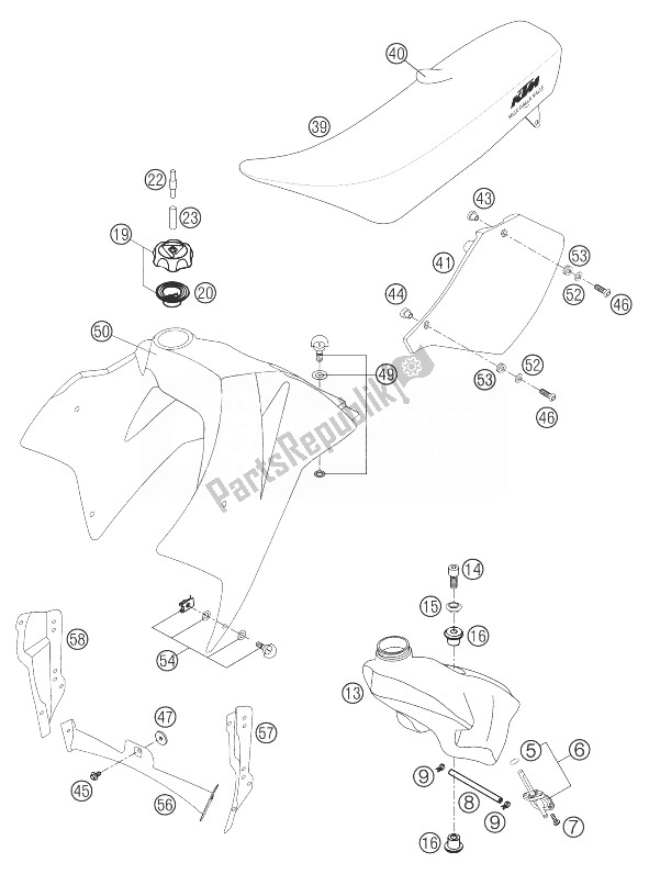 All parts for the Fuel Tank, Seat, Cover 660 Sms of the KTM 660 SMS Europe 2004