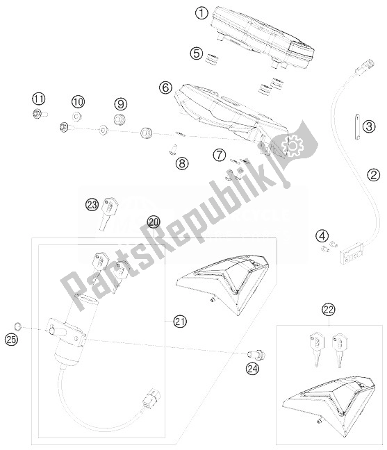 Todas as partes de Instrumentos / Sistema De Bloqueio do KTM 690 SMC Europe 2010