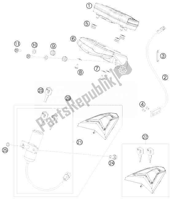 Todas las partes para Instrumentos / Sistema De Bloqueo de KTM 690 SMC USA 2010