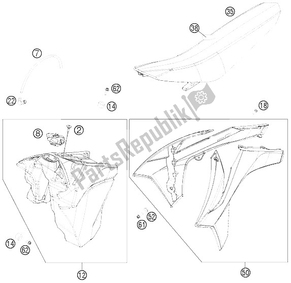 All parts for the Tank, Seat, Cover of the KTM 250 XC F USA 2012