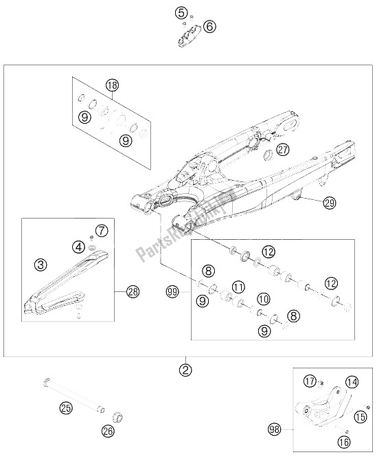 All parts for the Swing Arm of the KTM 250 XCF W USA 2012