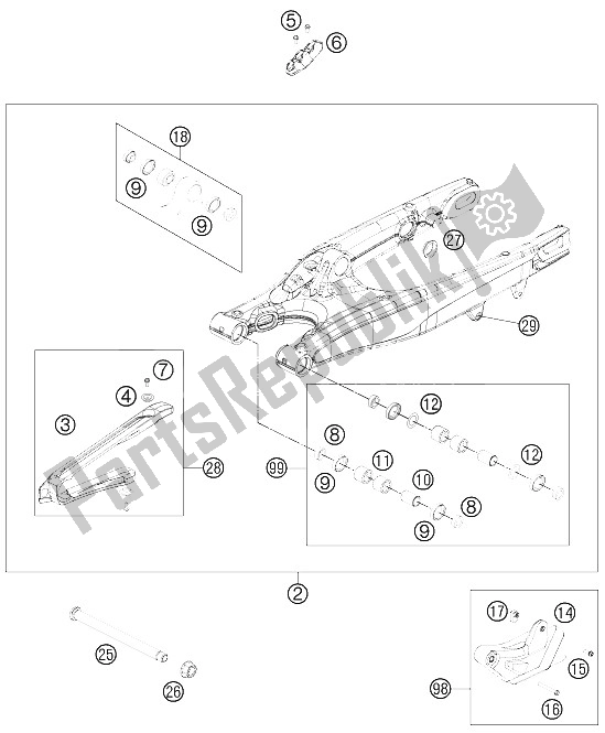 Todas as partes de Braço Oscilante do KTM 500 XC W USA 2012