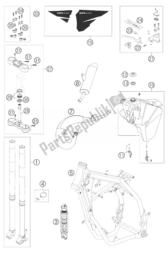All parts for the New Parts 125 Sxs Chassis of the KTM 125 SXS Europe 2004