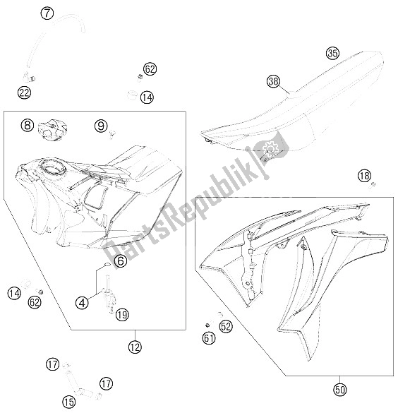 Todas las partes para Tanque, Asiento, Tapa de KTM 450 SX F USA 2012