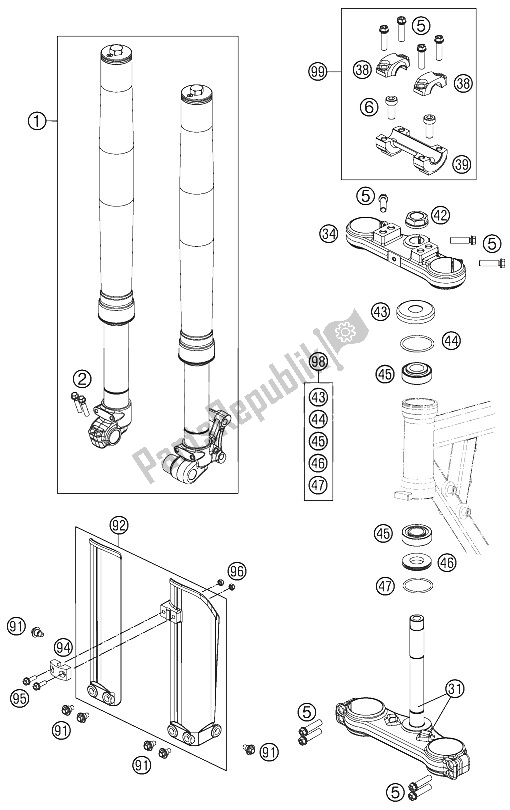 All parts for the Front Fork, Triple Clamp of the KTM 50 SX Europe 2016