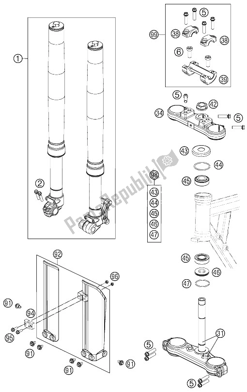 Alle onderdelen voor de Voorvork, Drievoudige Klem van de KTM 50 SX Mini Europe 2015