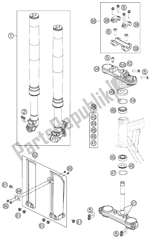 All parts for the Front Fork, Triple Clamp of the KTM 50 SX Mini Europe 2016