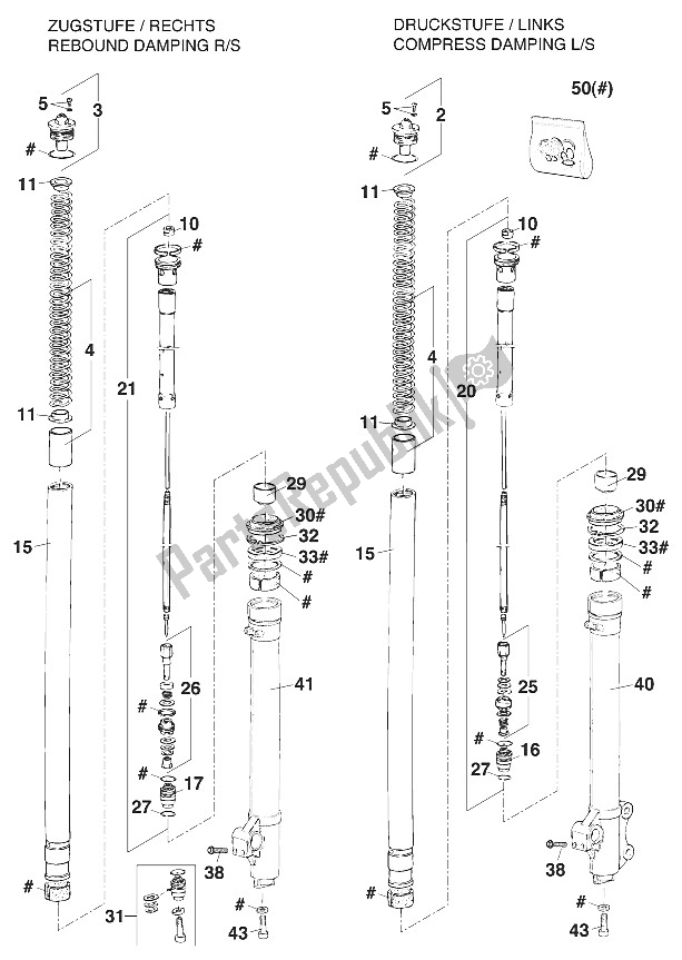 Todas las partes para Patas Delanteras - Suspensión 125-200 '98 de KTM 200 EXC Jackpiner 97 USA 1997