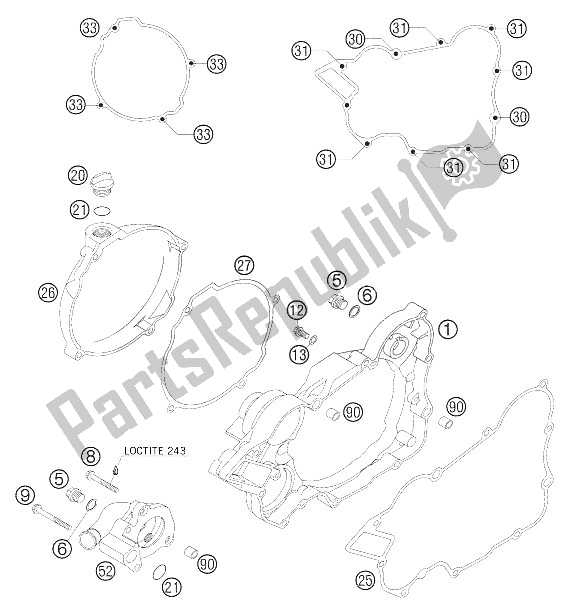 Alle onderdelen voor de Koppelingsdeksel van de KTM 125 EXC Europe 2005