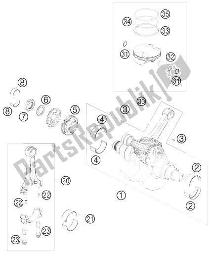 All parts for the Crankshaft, Piston of the KTM 990 Super Duke R Australia United Kingdom 2010