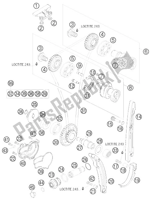 All parts for the Timing Drive of the KTM 250 EXC F Europe 2010