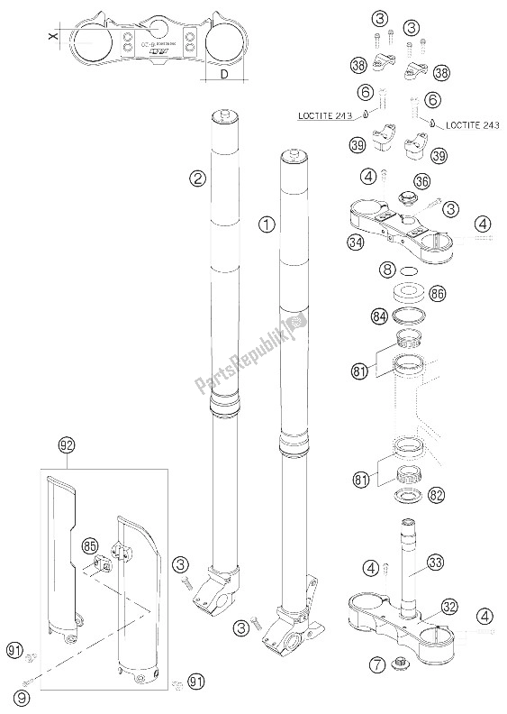 All parts for the Front Fork Wp Usd 48 of the KTM 450 EXC Factory Europe 2005