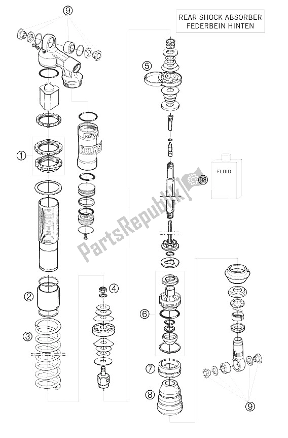 Todas as partes de Abs De Choque. Traseira Desmontada do KTM 450 XC ATV Europe 2008