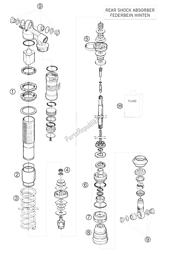 All parts for the Shock Abs. Rear Disassembled of the KTM 525 XC ATV Europe 2008