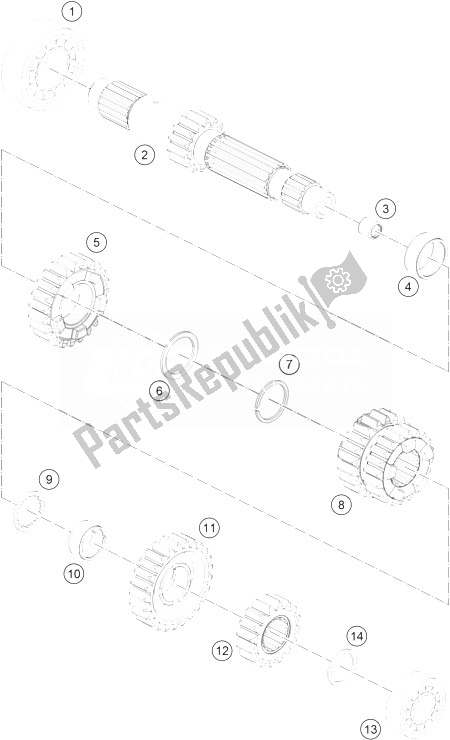 All parts for the Transmission I - Main Shaft of the KTM 1190 ADV ABS Grey WES France 2014