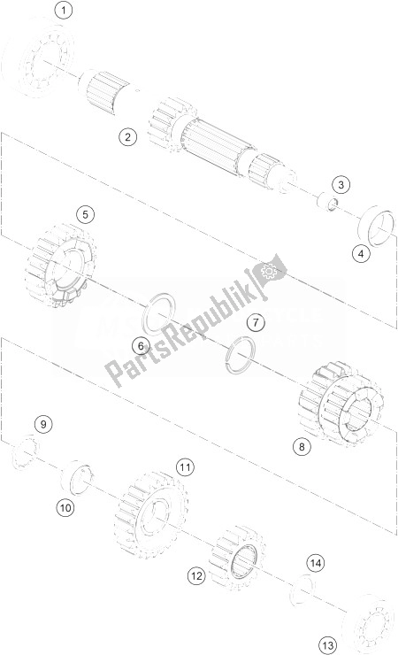 All parts for the Transmission I - Main Shaft of the KTM 1190 Adventure ABS Orange Australia 2013