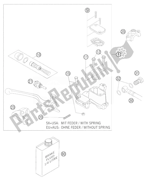 All parts for the Hand Brake Cylinder of the KTM 200 EXC Europe 2007
