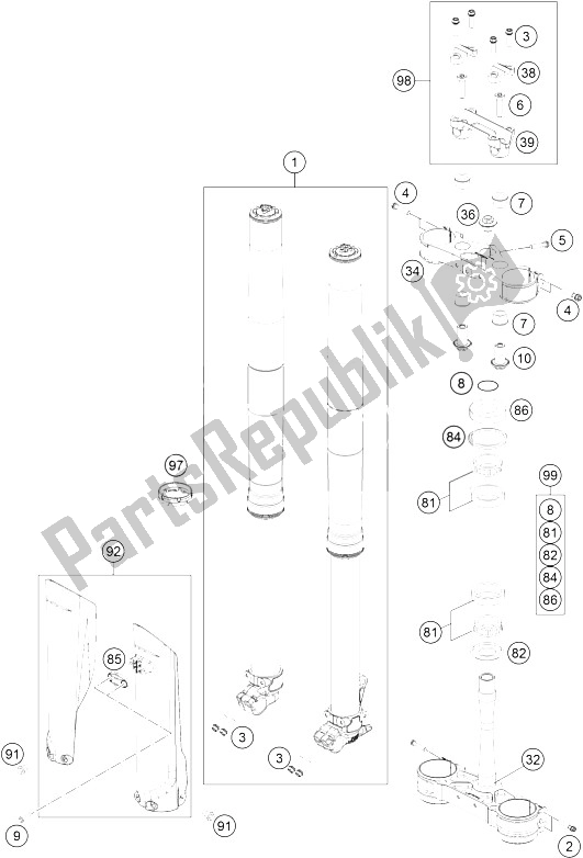 All parts for the Front Fork, Triple Clamp of the KTM 350 SX F USA 2016