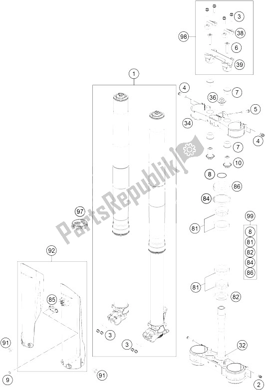 Todas las partes para Horquilla Delantera, Triple Abrazadera de KTM 450 SX F USA 2016